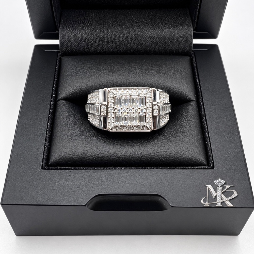 925 Sterling Silver 2.50CTW MOISSANITE Square Pave Men’s Ring Size 11